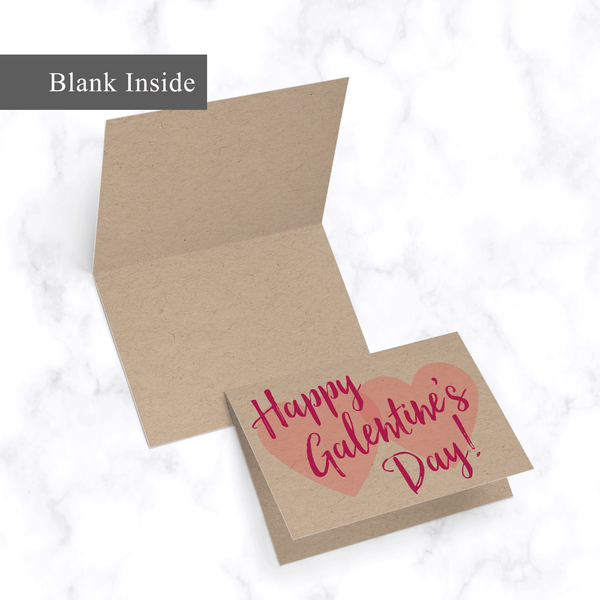 Galentine's Day Card - Inside View - Blank Inside - Two Hearts and Modern Cursive Script with phrase "Happy Galentine's Day" on Front - Valentine's Day Card for Friend