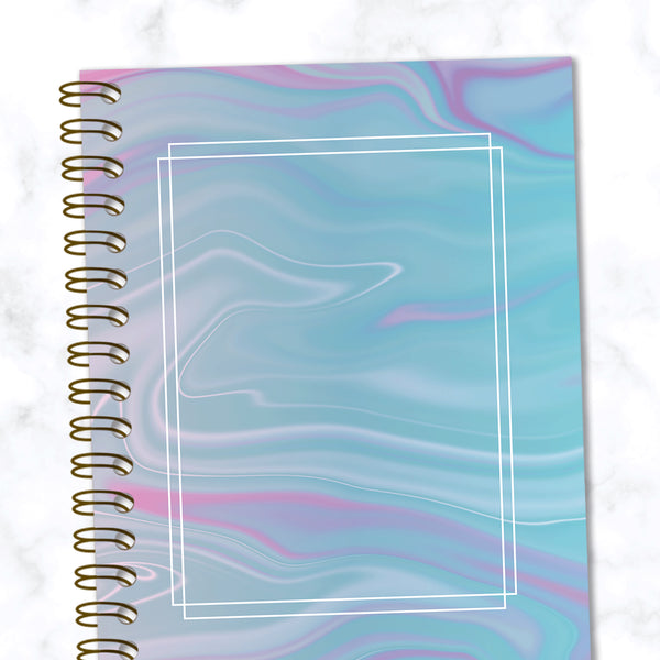 Blue and Pink Abstract Marbled Dot Grid Spiral Notebook - Close up View