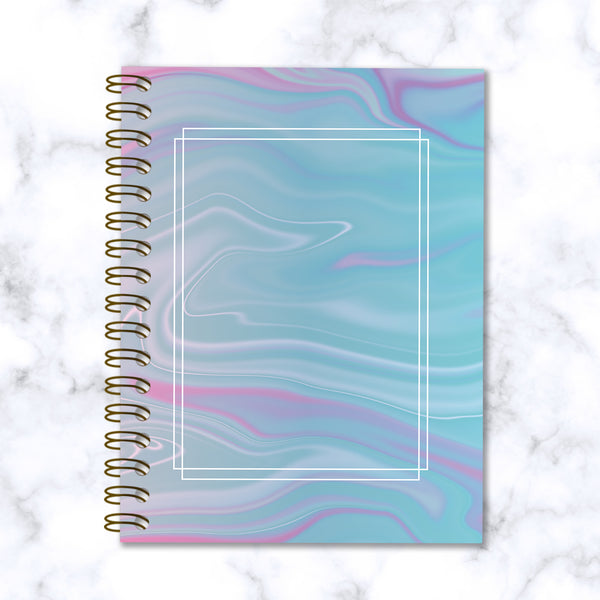 Hard Cover Spiral Notebook - Abstract Liquid Marble Design - Blue and Purple - Front Cover