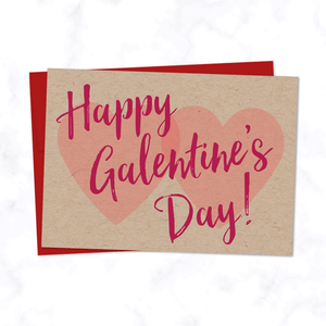 Galentine's Day Card - Two Hearts and Modern Cursive Script with phrase "Happy Galentine's Day" - Valentine's Day Card for Friend - Red Envelope Included