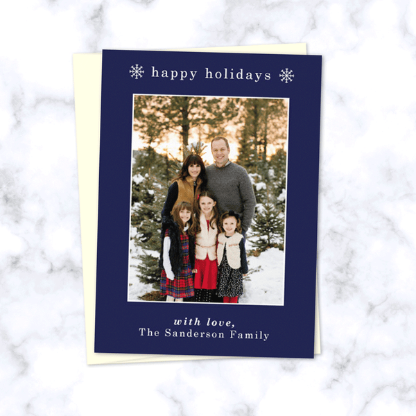 Minimal Holiday Photo Card - Happy Holidays Navy Blue Christmas Family Photo Card - Custom Printed Cards and Envelopes