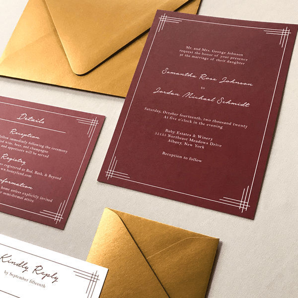 Full Wedding Stationery Set - The Titania Suite - Classic Lined Border Wedding Invitation Suite by Wonderment Paper Co