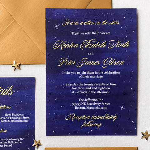 Invitation - The Luna Suite - Written in the Stars Navy Blue and Gold Wedding Theme