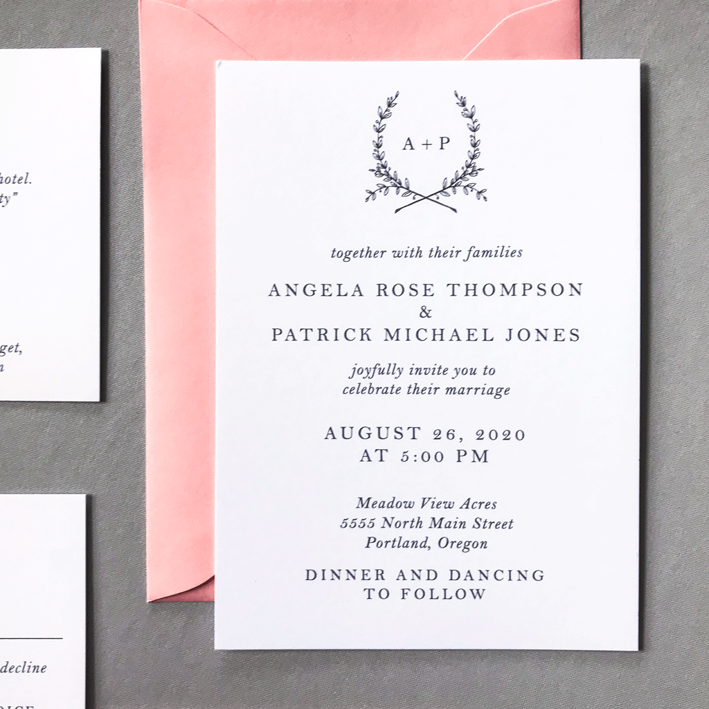 Invitation - The Ophelia Suite - Minimal Floral Monogram Wedding Invitation Collection