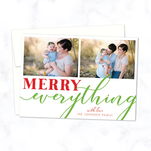 Christmas Family Photo Cards - Custom Printed "Merry Everything" Holiday Card with Family Photo - Envelopes Included