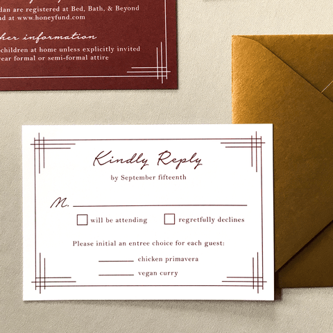 RSVP Card and Envelope - The Titania Suite - Classic Lined Border Wedding Invitation Suite by Wonderment Paper Co