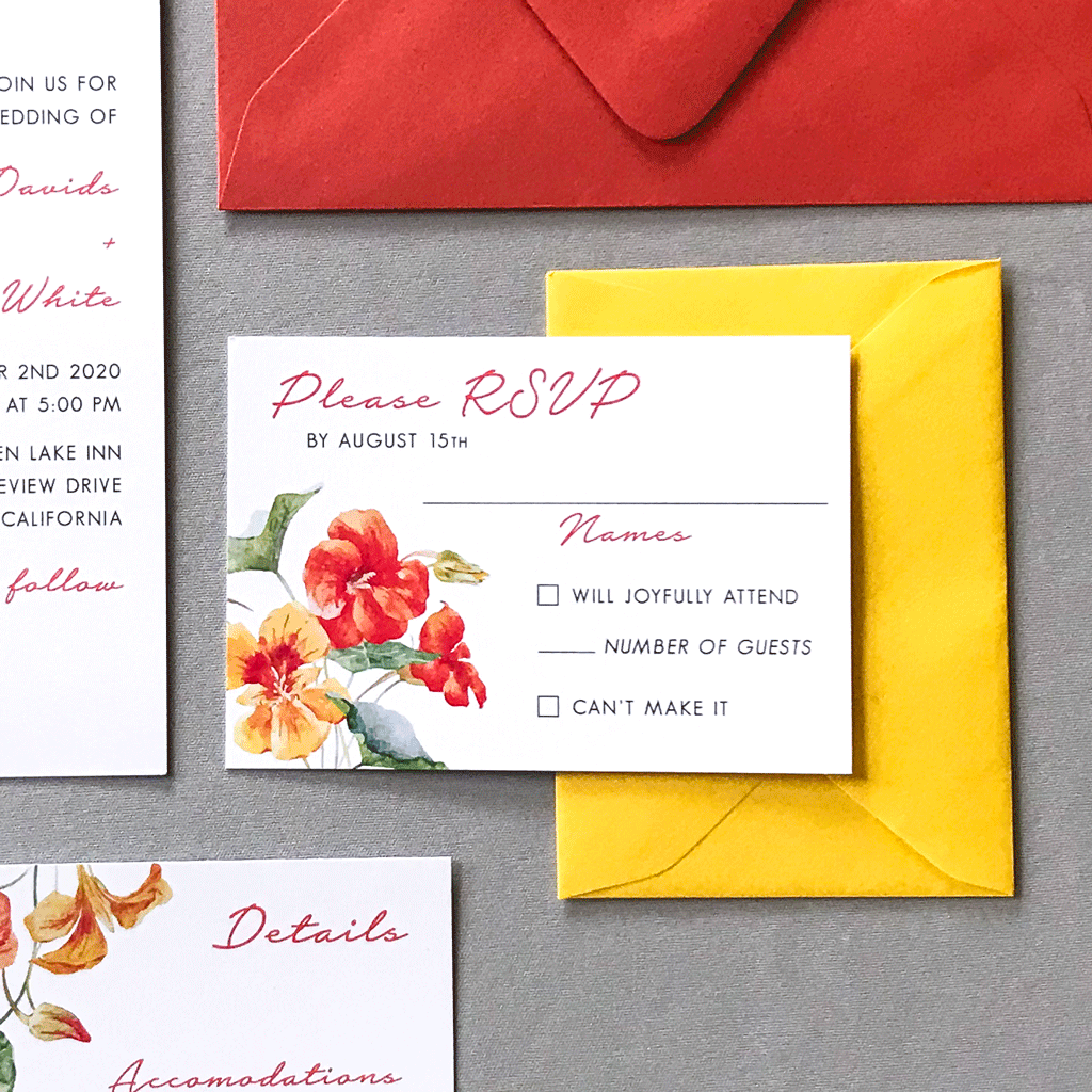RSVP Card with Envelope - The Bianca Suite - Burnt Orange and Yellow Watercolor Floral Wedding Suite