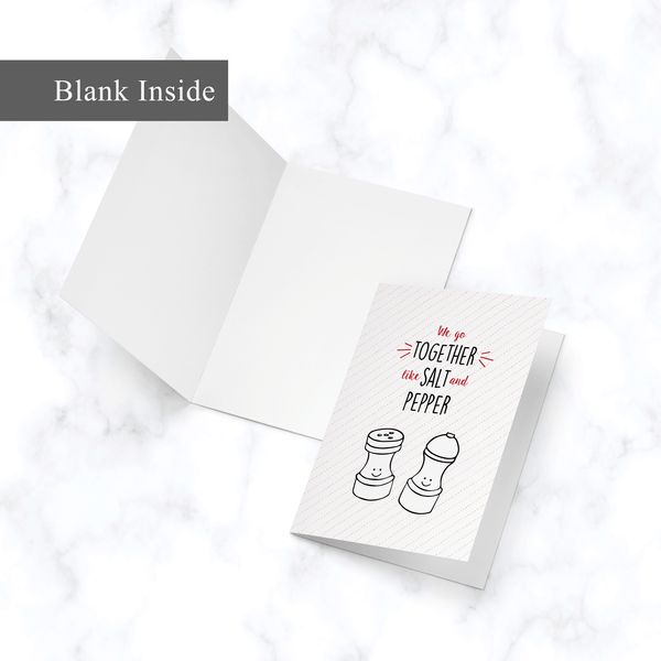 Salt and Pepper Card - Inside View - Blank White Inside - Illustrated A2 Greeting Card for Valentine's Day or Anniversary