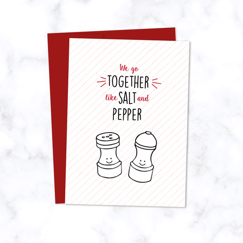 Salt and Pepper Card - Illustrated Valentine's Card - Anniversary Card - Birthday Card - With Salt and Pepper Shakers - Front of Card with Red Envelope Included