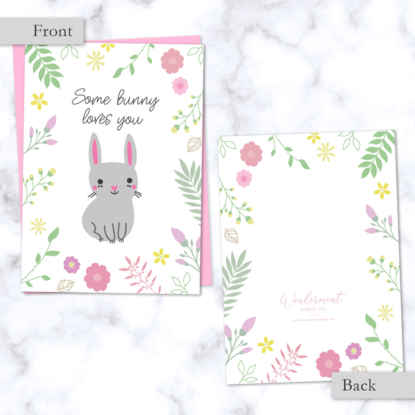 Some Bunny Loves You Floral Greeting Card_Front and Back Image