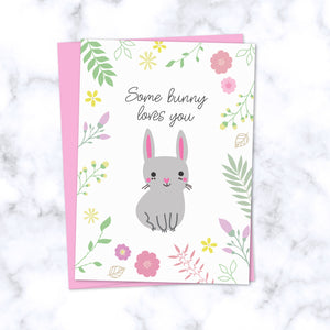 Some Bunny Loves You Floral Greeting Card_Front Image
