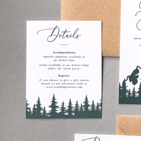 Wedding Details Insert Card - The Aurora Suite - Mountains in the Woods Wedding Theme