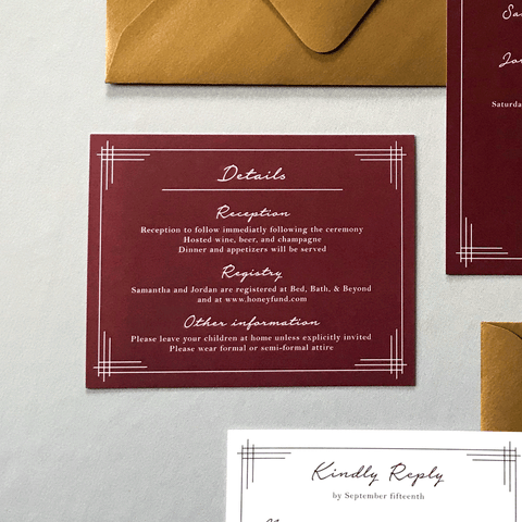 Details Enclosure Card - The Titania Suite - Classic Lined Border Wedding Invitation Suite by Wonderment Paper Co