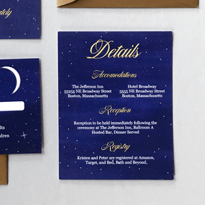 Wedding Details Insert Card - The Luna Suite - Written in the Stars Navy Blue and Gold Wedding Theme