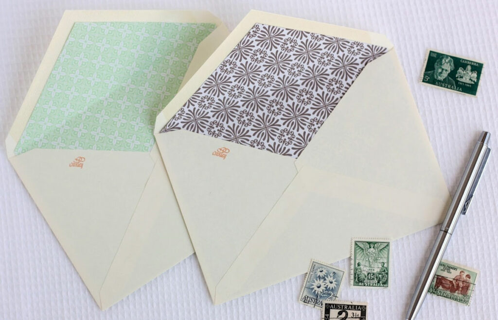 Lined envelopes and stamps