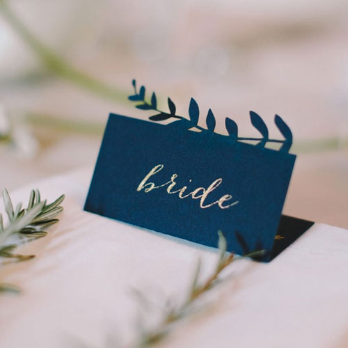 Navy Laser Cut Wedding Place Cards by Lezannes Designs