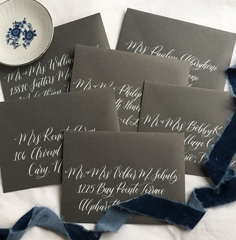 Professional Calligraphy White Ink on Dark Envelopes - Calligraphy by Made to Flourish Calligraphy