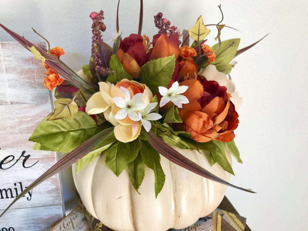 White Pumpkin and Faux Flower Thanksgiving Centerpiece by BriEllaCreations