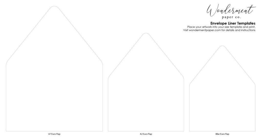 Envelope Liner Templates preview for common euro-flap envelope sizes